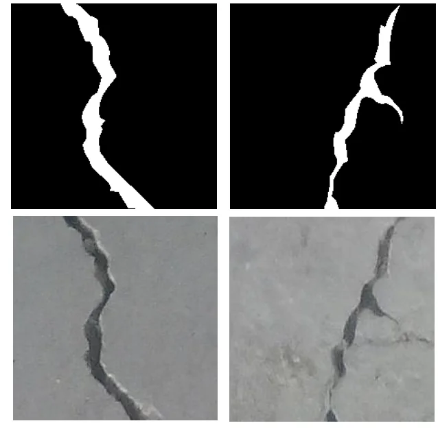 Binary crack masks above the original crack photos