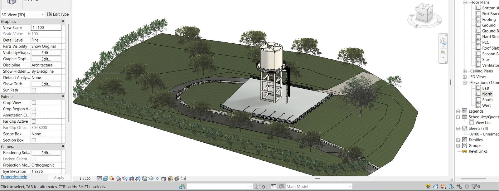 Revit site model with the tank on terrain